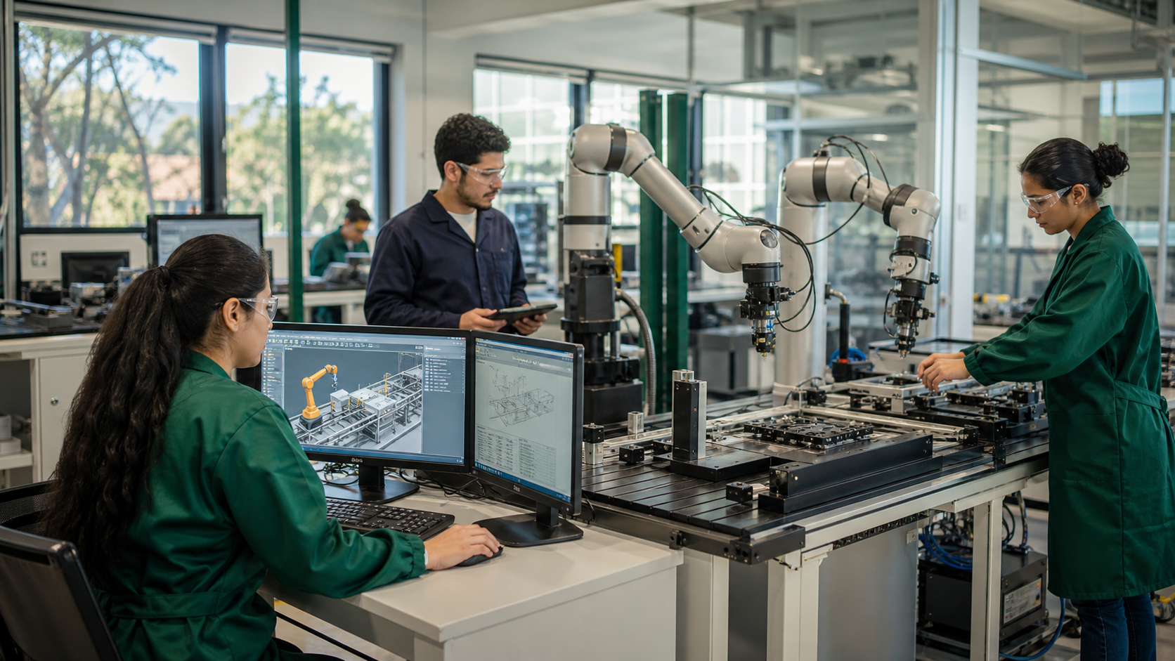 Laboratorio de Industria 4.0 con brazos robóticos y gemelo digital